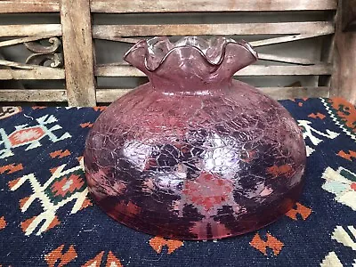 Buy Antique Cranberry Glass Lamp Shade Crackel Glass • 25£