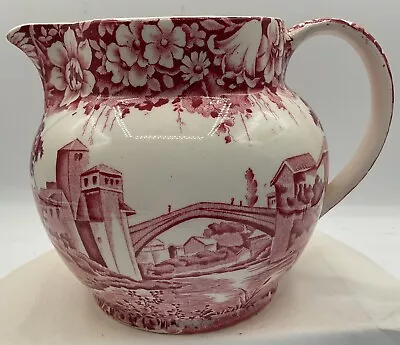 Buy Enoch Woods Ware English Scenery Wood & Sons Pink Red Transferware Jug Pitcher • 30.71£