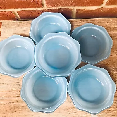 Buy Vintage Pyrex Sprayware Wavy Edge Translucent Blue Dessert Bowls Scalloped X 6 • 20£
