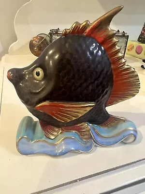 Buy HEREND Vintage Tropical Blue & Rust Fish On Wave Porcelain Figurine • 256.28£