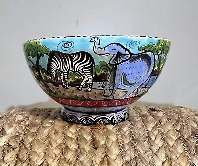 Buy Art Pottery PENZO Zimbabwe African Bowl Hand Painted Artist Noleen • 51.35£