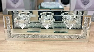 Tealight Holder Diamond Crushed Crystal Candle Holder Clear Silver Mirror  Glass