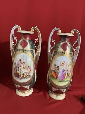 Buy Set Of Austrian Royal Vienna Portrait Urns Pair Vases • 100£