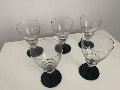 Buy 5 Vintage Black Short Stemmed Cocktail Wine Port Glasses Art Deco 30s 40s? • 17.99£