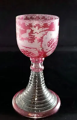 Buy German ROEMER  Wine Goblet Bohemian Glass CRANBERRY Engraved EGERMANN Style • 37.34£