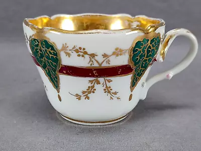 Buy 19th Century Old Paris / Bohemian Green & Gold Floral Cranberry Band Tea Cup • 46.60£