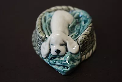 Buy Margaret Howard Handmade In Cornwall -  Dog In A Basket With A Green Blanket • 10£