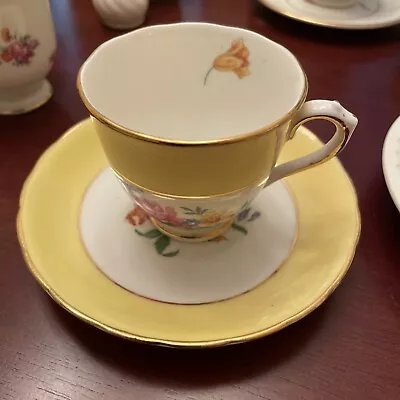 Buy Vintage - 1930s -New Chelsea Staffs England Yellow & Floral Tea Cup & Saucer • 27.95£