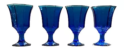 Buy Independence Glass Octagonal Cobalt Blue 8 Side Stem Wine Goblets 5.75  X4 • 45£