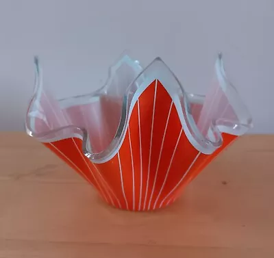 Buy Vintage Handkerchief Vase Chance Glass 10cm Orange Striped 60s Retro • 11.60£