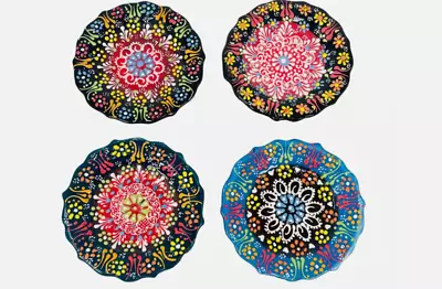 Buy Turkish Handmade Hand Painted Ceramic Plate Floral Pattern Plate Set Of 4 (15cm) • 15.90£