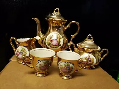 Buy Vintage Bavaria Germany Gold Fragonard Demitasse Coffee/tea Set 9 Pieces • 233.39£