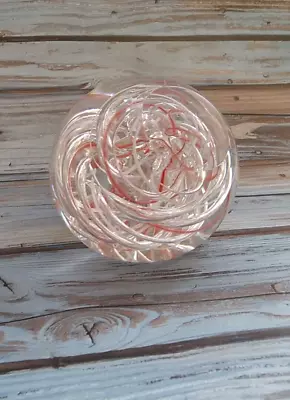 Buy Vintage Langham Glass Paperweight Depicting Red And White Swirls 6.5cm • 9.99£