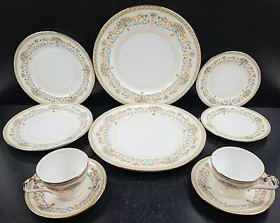 Buy (2) Aynsley Henley 5 Pc Place Setting Green Backstamp Vintage Smooth Floral Gold • 167.44£
