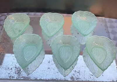 Buy Vintage BAGLEY GLASS Frosted Green Leaf Glass Dessert Bowls - Cocktail Time • 29£