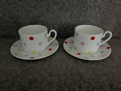 Buy Cath Kidston Fine Bone China Polka Dot Cup & Saucers X 2 Exclusively By Queens • 12.95£