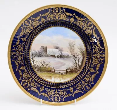 Buy Antique Wedgwood China Hand Painted Dessert/Cabinet Plate Snowy Church Scene • 89.99£