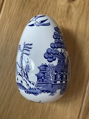 Buy RARE LARGE VINTAGE COALPORT BONE CHINA BLUE WILLOW EGG TRINKET BOX 9.5 X 6 CM • 19.50£