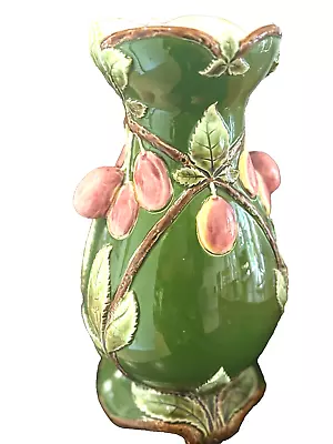 Buy Rare Large  Antique Czech Eichwald  Majolica 3- D Vase -Emerald Green-Pristine • 90.86£