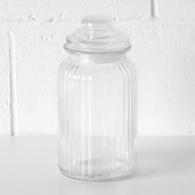 Buy Vintage Style Ribbed Glass Storage Jar 1.3 Litre Airtight Lid Food Container Pot • 12.80£