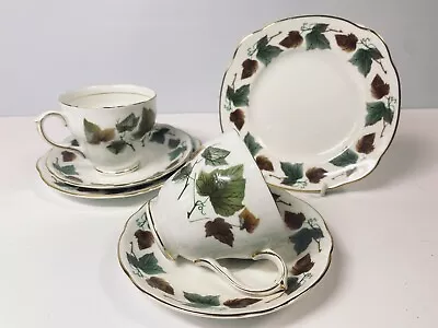 Buy Two Tea Cups Saucers PLUS Plates Vintage Duchess Bone Autumn Leaf Tea For Two • 19.47£