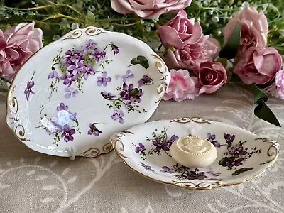Buy Hammersley Victorian Violets Vintage Oval Soap;  Candy; Pickle Dishes X Two! • 28£
