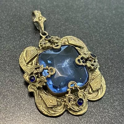 Buy Antique Blue Czech Glass Pendant Spectacular 55 • 74.55£