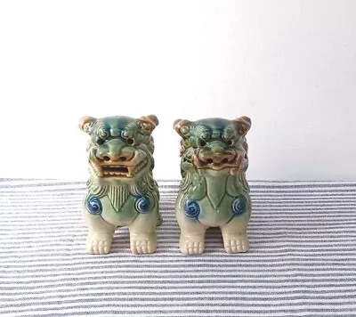 Buy Beautiful Dogs Of Foo Pair Chinese Dragons Green Tone Mantel Ornaments Figurines • 79.99£