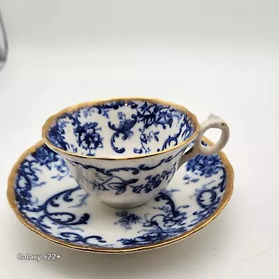 Buy Antique Flow Blue White Teacup Saucer York Cauldon England C1892 Artist B7572  • 116.49£