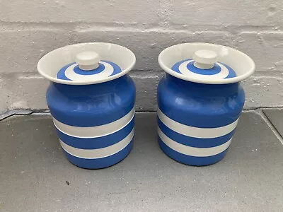 Buy Vintage, T G Green Cornishware Canisters Judith Onions Blue & White Stripe. Pot • 35£