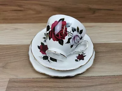 Buy Vintage Colclough  Amoretta Rose Red & White Roses Bone China Tea Trio • 9.49£