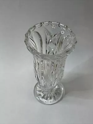 Buy Crystal Bud Vase Footed Lead Star X Cut Glass Fluted Tulip Shaped 5” Tall • 18.63£