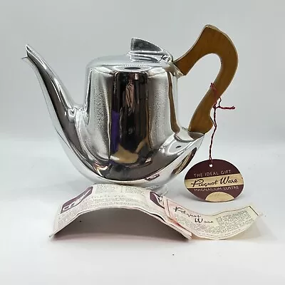 Buy Tea Pot Coffee Hot Water Picquot Ware Silver Colour Wood Handle New Old Stock • 29.94£