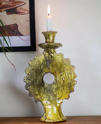 Buy Tamegroute Shaded Yellow Candlestick Holder  Ceramic Glazed Pottery Candleholder • 85£