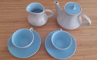 Buy Poole Twintone - Sky Blue Tea Set - Teapot, Milk Jug , 2 Cups & Saucers #2 • 14.70£