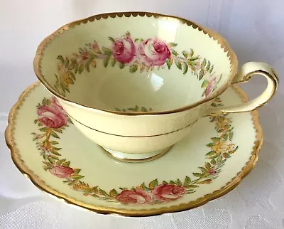 Buy Rare New Chelsea Staffs Yellow Cup & Saucer, Pink Roses, 5952, Royal Chelsea • 23.29£