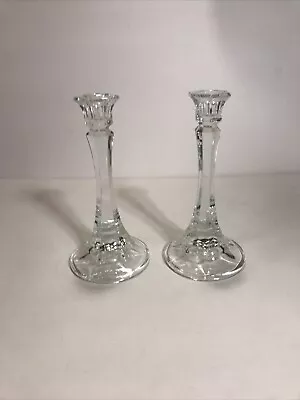 Buy Vintage Indiana Glass Co. Clear Glass Paneled Candlestick Holders 7.5” Tall Pair • 10.20£