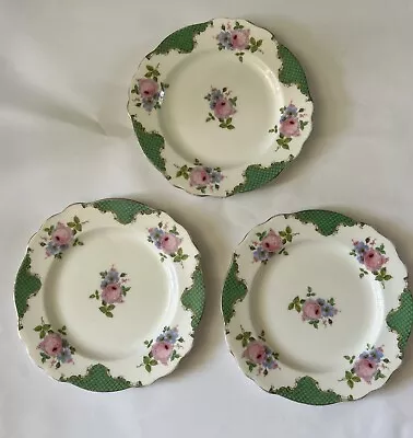 Buy Vintage Foley Bone China Pink And Green Floral Side Plates Roses X 3  • 10£