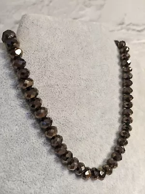 Buy M&S Bronze Mirror Glass Necklace Brown Faceted Beads Collar 42+9cm Long • 6.95£