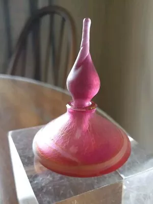 Buy Vintage Okra Glass Pink Swirl Perfume Bottle 3 Inch Tall • 23£