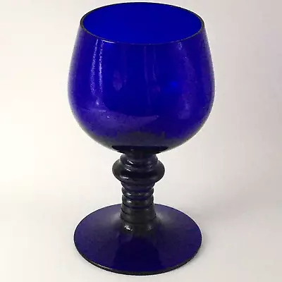 Buy Wine Drinking Glass Cobalt Blue 260 Ml Ribbed Knopped Stem With Raw Pontil 5.6  • 30£
