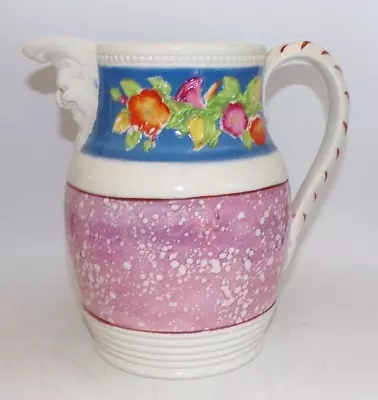 Buy Early C19th Staffordshire Pearlware Jug Mask Spout Handle Pink Lustre Large 7  • 55£