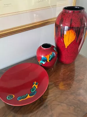 Buy Poole Pottery Set Of Three Pieces - Exodus Vase Volcano Vase And Plate • 290£