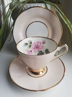 Buy Vintage Bone China Clare Trio Tea Cup Saucer Side Plate Pink Floral Gold England • 6.99£