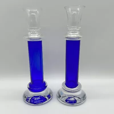 Buy SEA Glasbruk Of Sweden Handmade Set Of Cobalt Blue & Clear  Glass Candlesticks • 37.27£