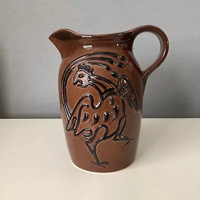 Buy Large Jersey Studio Pottery Brown And Black Glazed Jug With Bird / Phoenix 1.3L • 14.99£