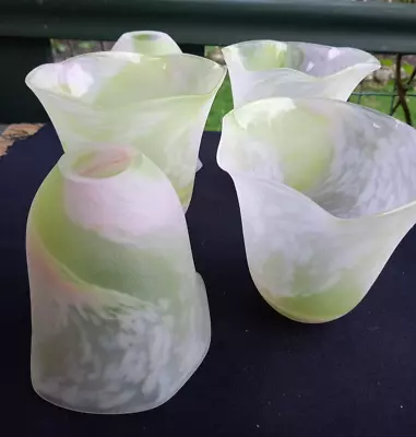Buy Hand Blown Glass 5 X Shades Gorgeous - Heron Glass? Lime Shell Pink Swirls • 57£
