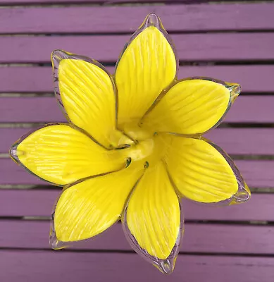 Buy Very Striking Art Glass Floral (Tulip) Candlestick - Yellow & Green • 10£