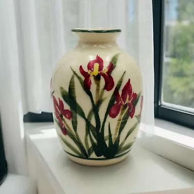 Buy Hand Painted Glazed Studio Art Pottery Iris Flowers Vase By Heidi Zimbler 5 X4  • 18.62£