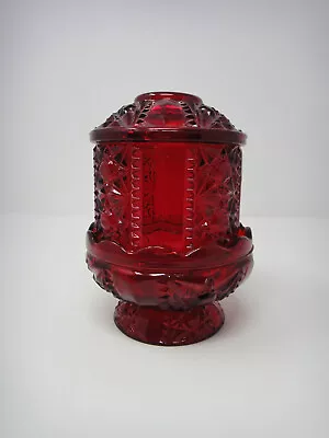 Buy Vintage Indiana Glass Fairy Lamp Ruby Red Flash Stars And Bars Candle Holder • 22.83£